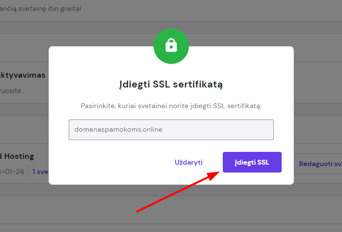 Hostinger SSL aktyvavimas