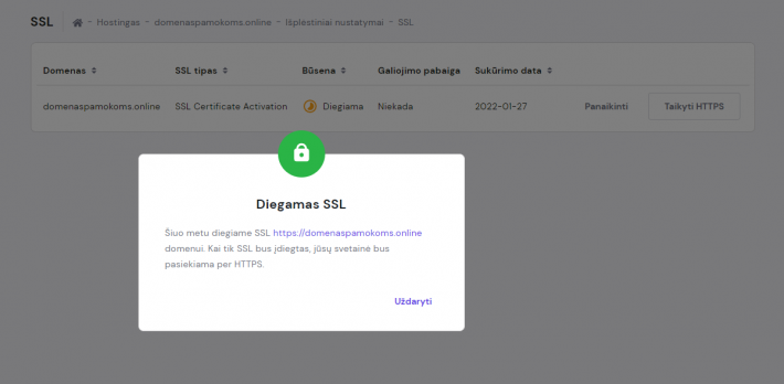 Hostinger SSL aktyvavimas